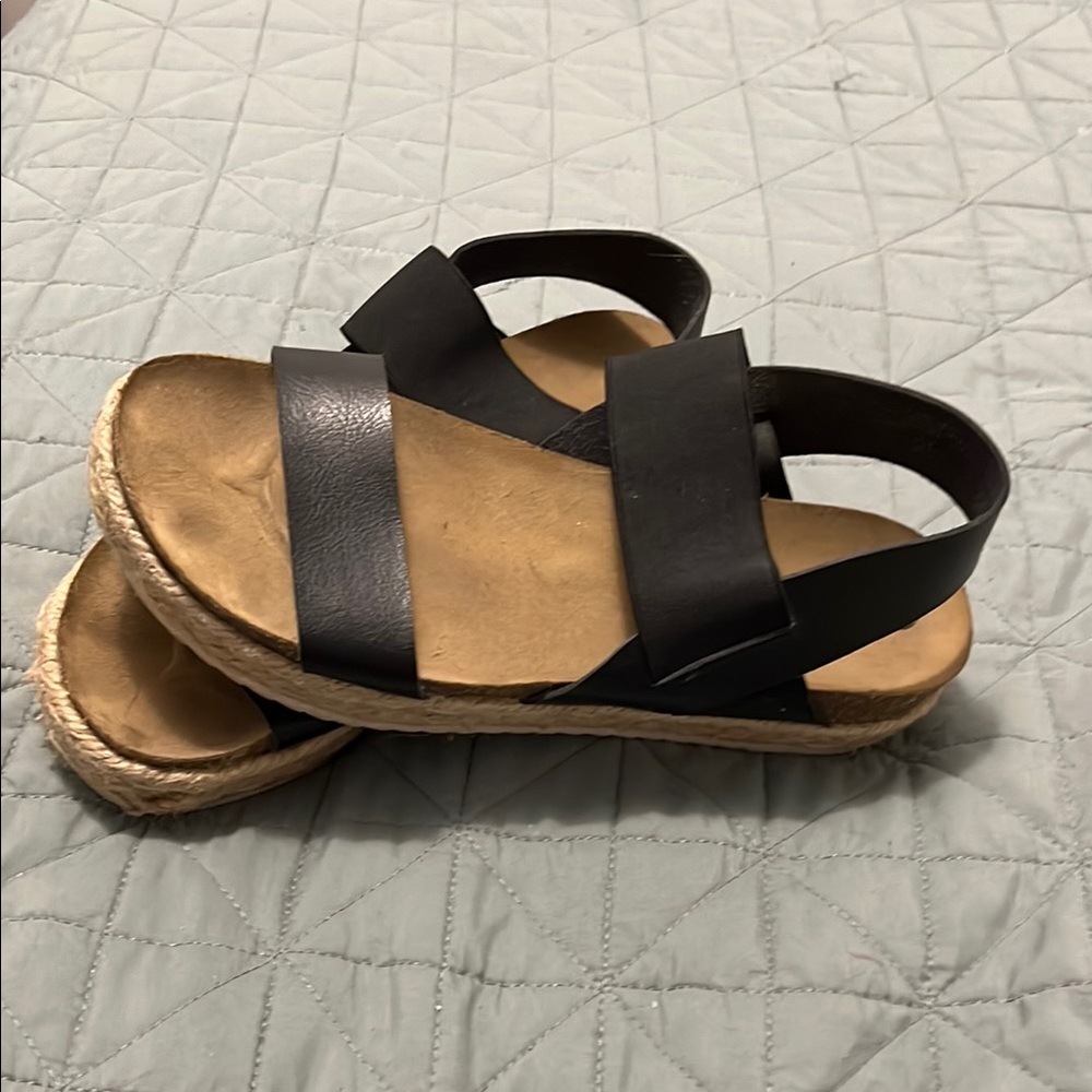 Black and Tan Sandals with Espadrille Sole